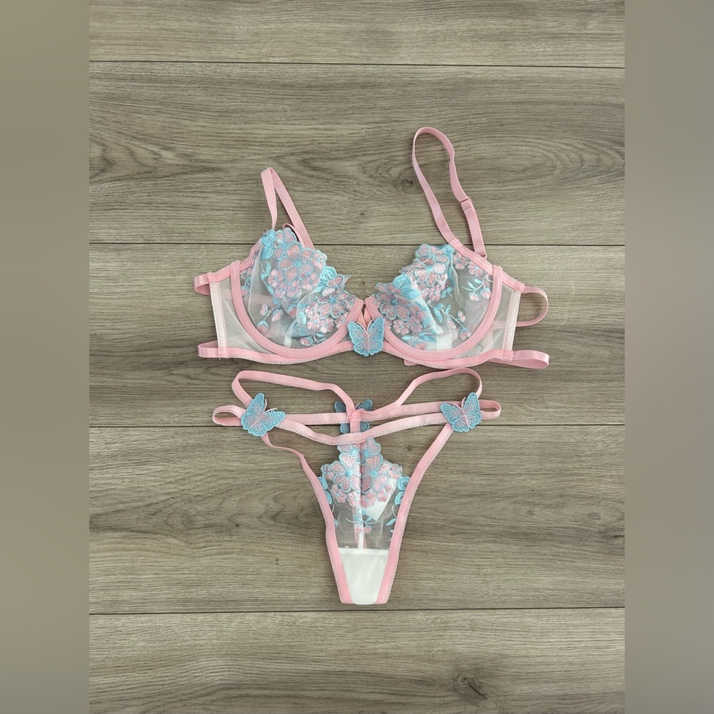 Pink and Blue Floral Lingerie Set